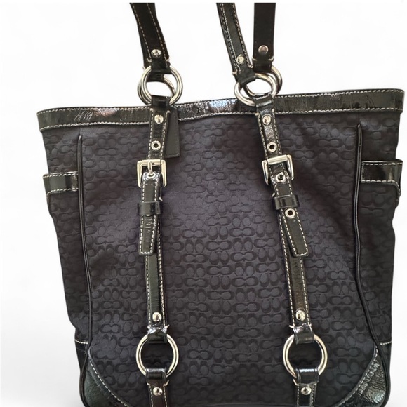 Coach Gallery Tote Shoulder Bag Signature Black Patent Leather F12344 - Picture 5 of 16
